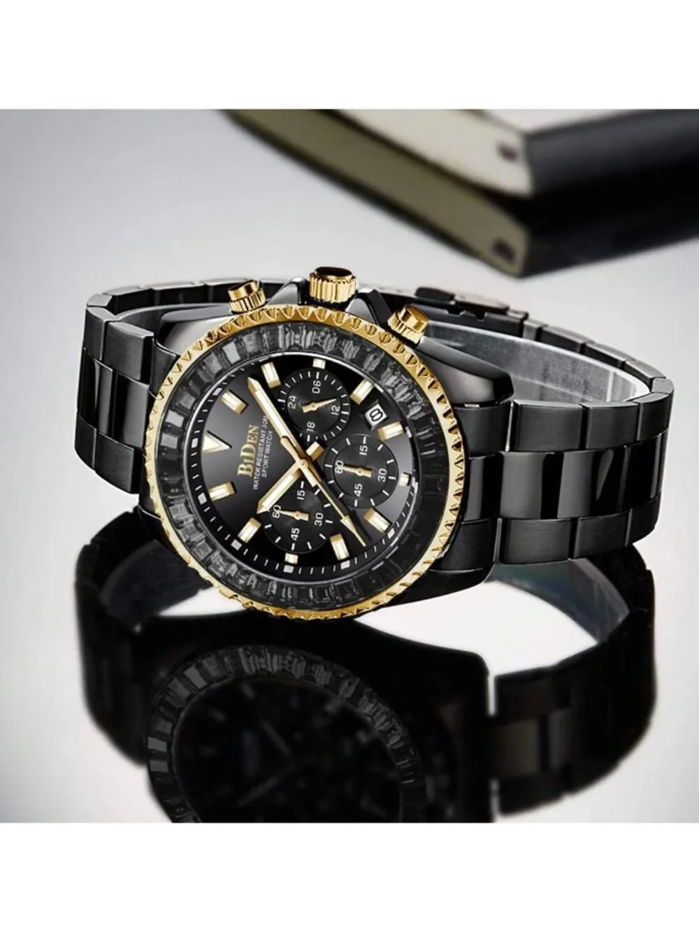 Men's Black Luxury Stainless Steel Analog Chronograph Waterproof Classic Watch